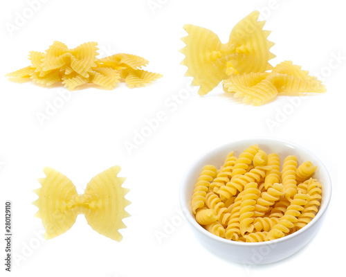 dry Italian pasta isolated on white background (Mix, set , collection)