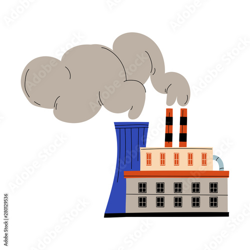 Pollutive Industry Plant Factory Emitting Smoke Through Chimneys, Ecological Problem, Environmental Pollution By Chemicals and Industry Waste Vector Illustration photo