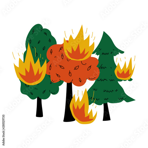 Burning Forest Wildfire Disaster Ecological Problem Vector Illustration