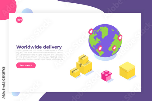 International Worldwide delivery, Global logistic, freight shipping isometric concept. Vector illustration