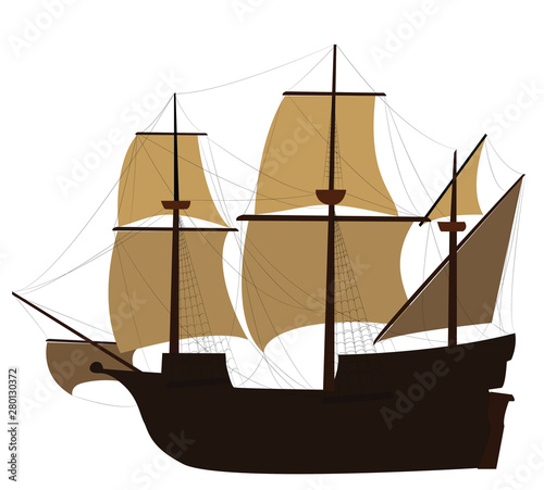 Vector colored minimal Caravel ship illustration