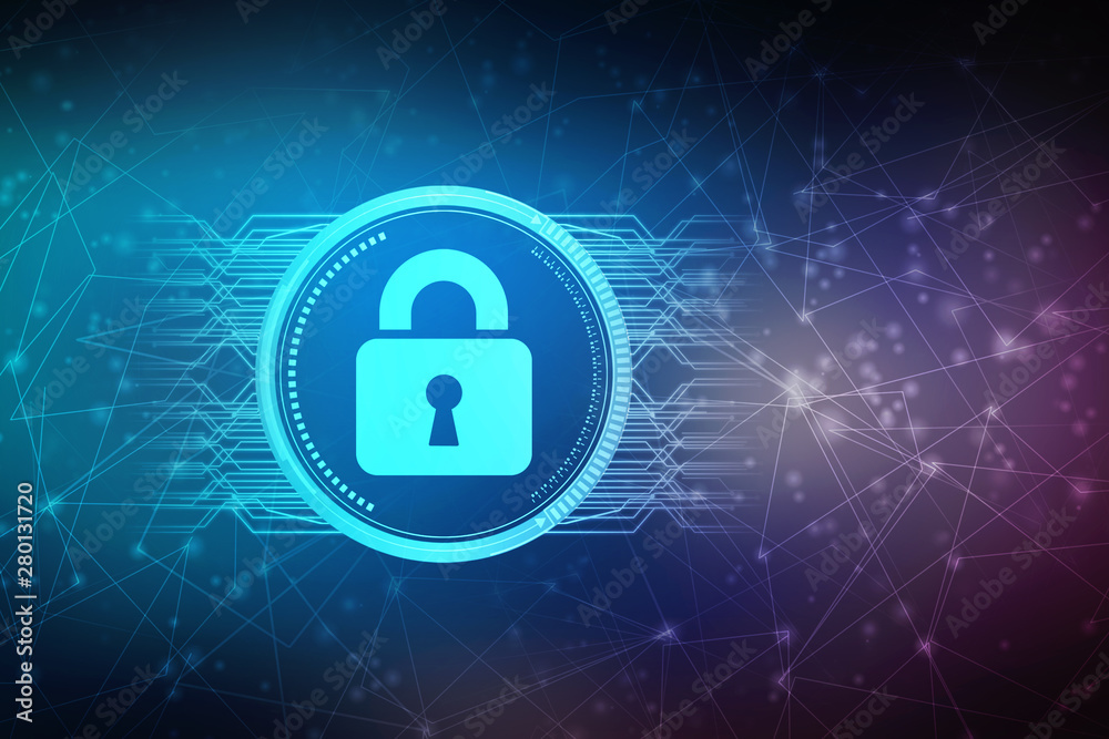 2d illustration Safety concept: Closed Padlock on digital background