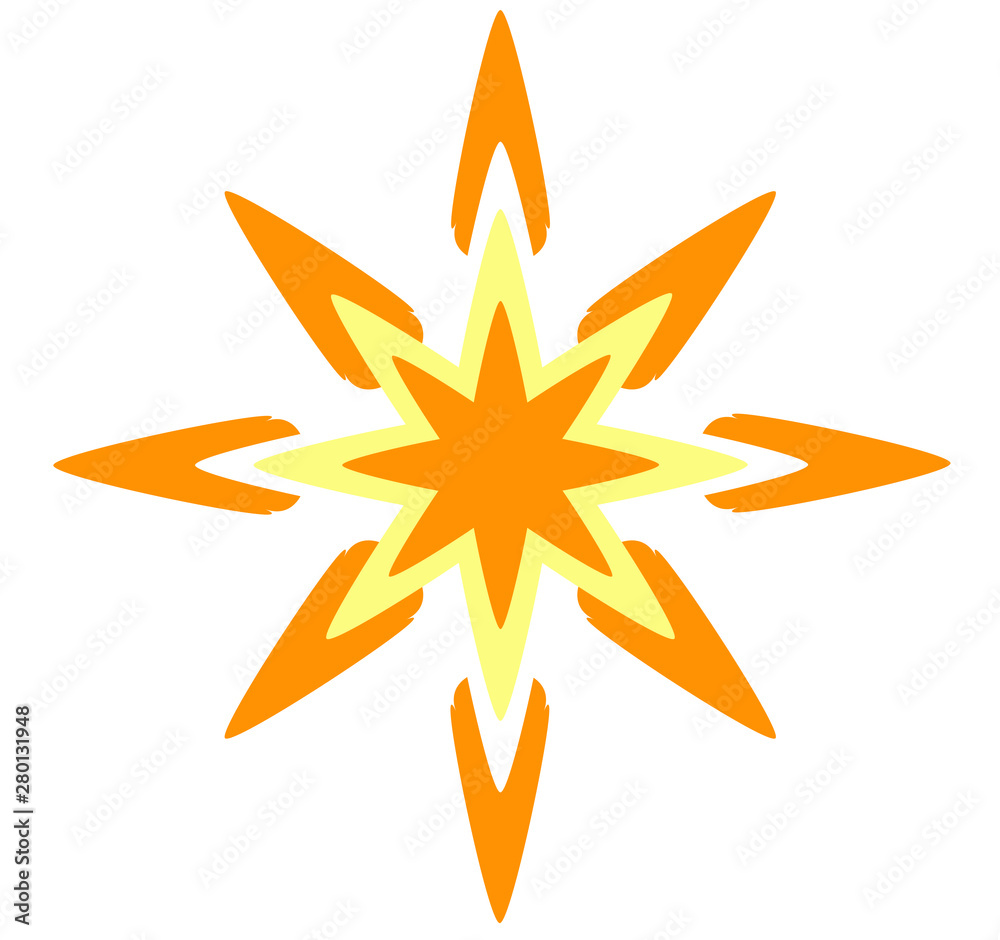 Obraz premium Abstract vector 8 pointed compass chaos symbol sun flower star bright golden icon logo