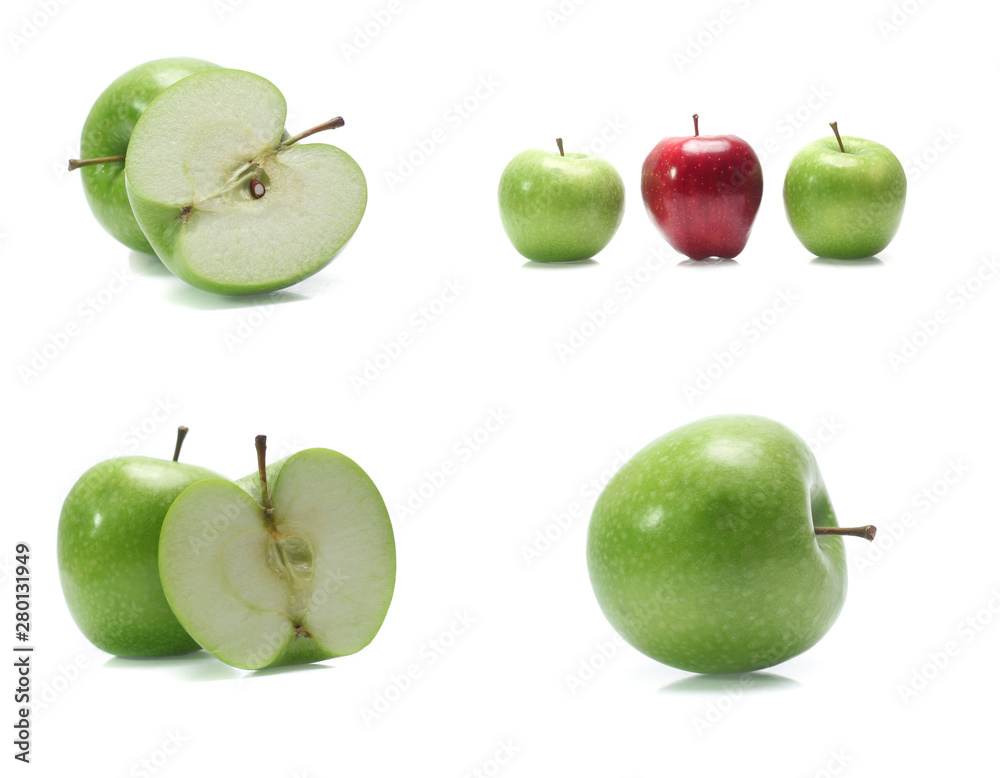 Green apple isolated on white background (set mix collection) Green apple isolated on white background (set mix collection)