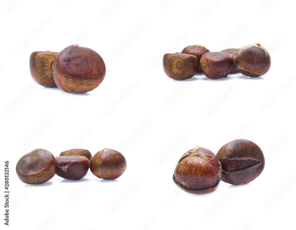 Chestnuts isolated on white background (set mix collection) Chestnuts isolated on white background (set mix collection)
