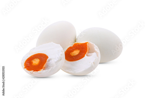 salted egg on white background
