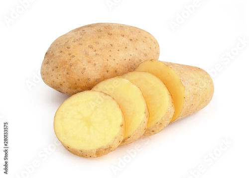 Potato, cut raw isolated on white background clipping path.