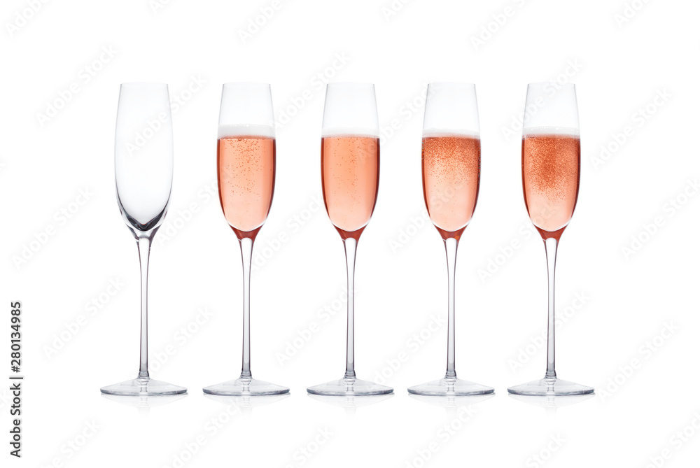 Rose pink champagne glass with bubbles isolated Rose pink champagne glass with bubbles isolated