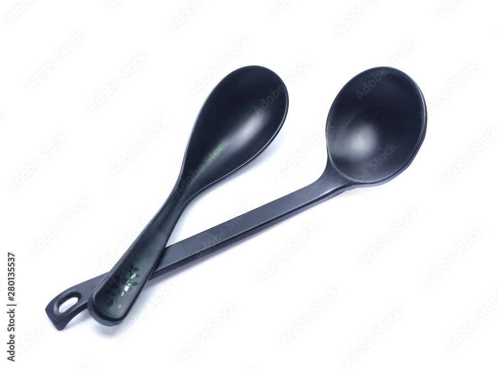 plastic black spoon, isolated on white background plastic black spoon, isolated on white background