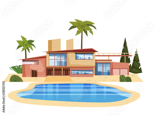 Modern villa on residence in exotic country, expensive mansion