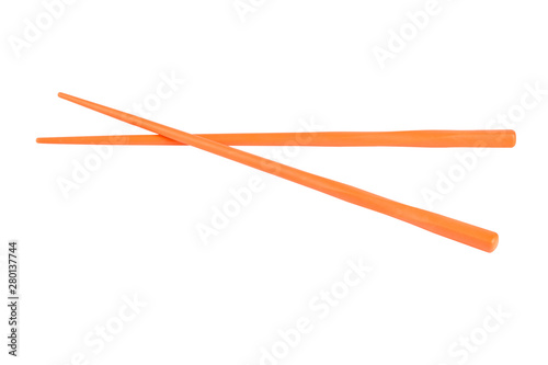 Plastic Chopsticks Orange isolated on white background with clipping part.