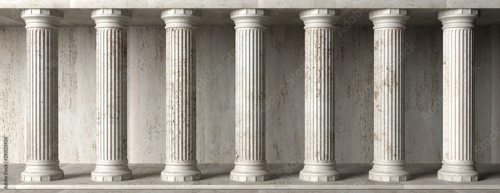 Obraz premium Klasyczna fasada budynku, kamienne marmurowe kolumny. Ilustracja 3D