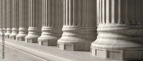 Classical building facade, stone marble columns. 3d illustration