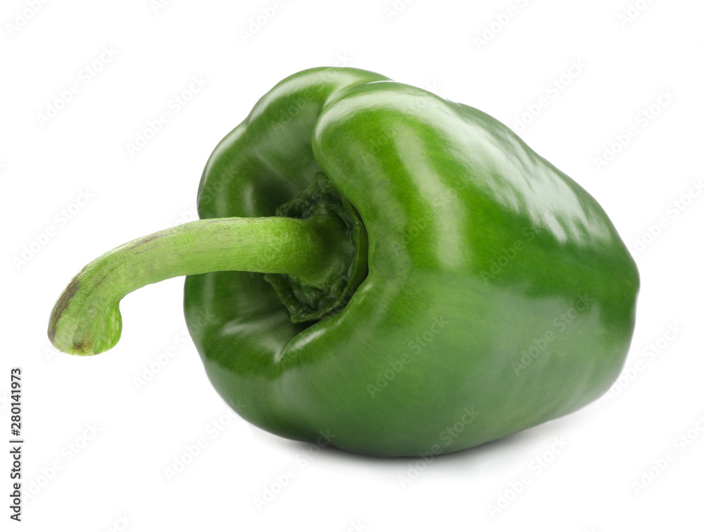 Ripe green bell pepper on white background