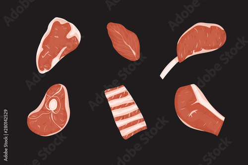 Set of raw meats cuts.