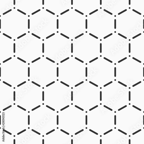 Abstract seamless hexagons pattern. Vector monochrome background.