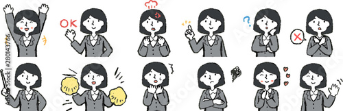 Illustration of a Business woman face and pose set 1