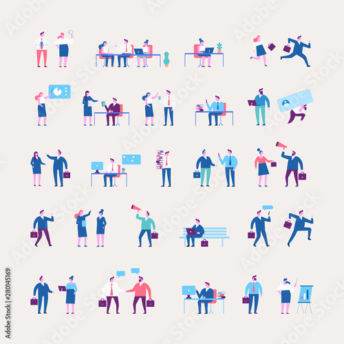 Business People vector set. Business team. Teamwork, brainstorming. Success. Men and women. Flat vector characters isolated on white.	