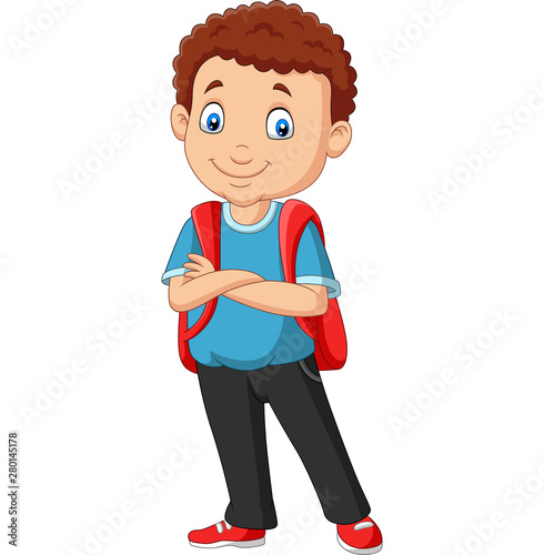 Cartoon school boy with a backpack