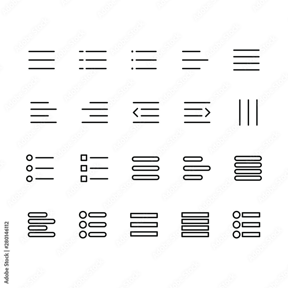 Set of Hamburger menu icon set for navigation and action bars Set of Hamburger menu icon set for navigation and action bars