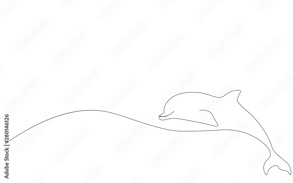 Dolphin jumping one line drawing vector illustration