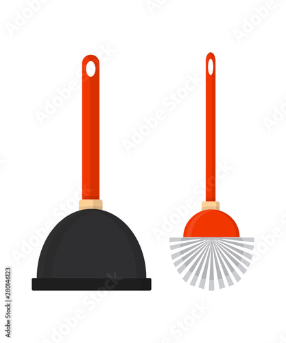 Toilet brush and plunger flat vector illustration