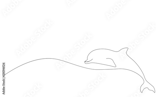 Dolphin jumping one line drawing vector illustration