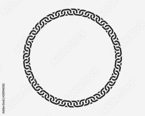 Texture chain round frame. Circle border chains silhouette black and white isolated on background. Chainlet design element.