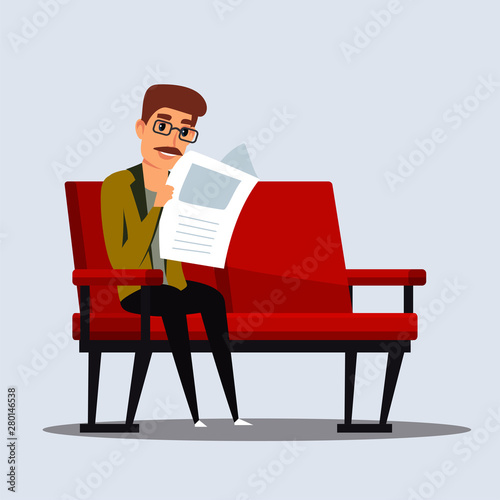 Man reading newspaper flat vector illustration © backup_studio