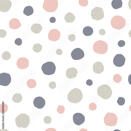 Pastel dots on a white background. Seamless hand-drawn pattern. Can be used for postcards, invitations, advertising, web, textile and other.