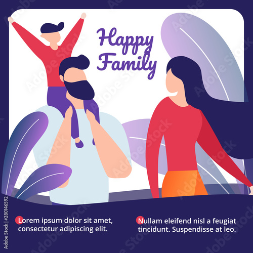 Happy Family Square Banner. People Walking Outdoor