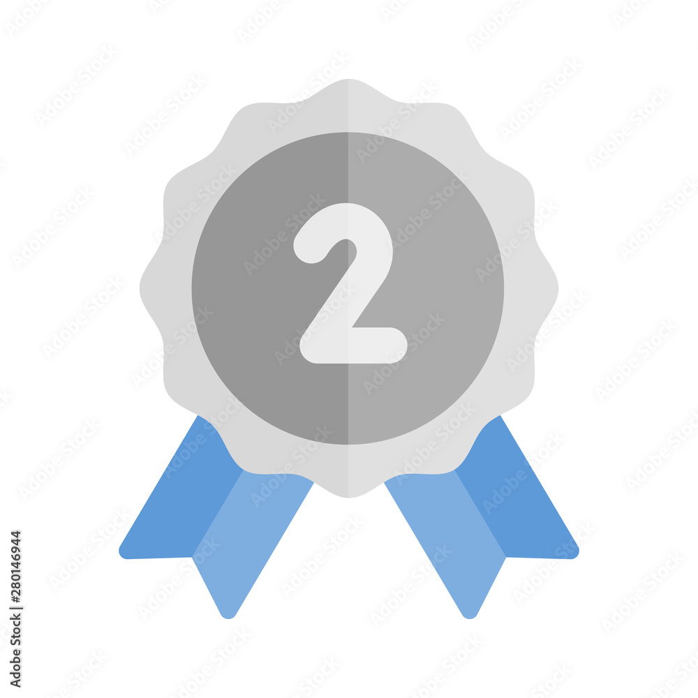 Second prize silver medal with blue ribbon icon. Flat illustration colored vector isolated icons of Award medal gift icons Second prize silver medal with blue ribbon icon. Flat illustration colored vector isolated icons of Award medal gift icons
