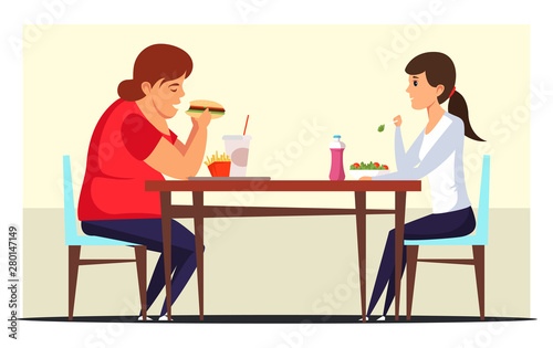 Fast food versus diet flat vector illustration