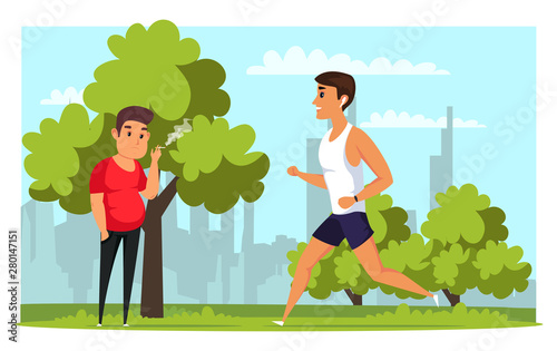 Sportsman and smoker flat vector illustration