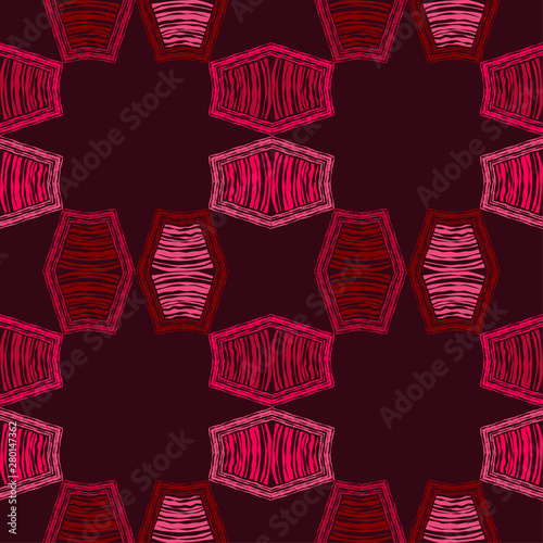 Fototapeta Naklejka Na Ścianę i Meble -  Ethnic boho seamless pattern. Lace. Embroidery on fabric. Patchwork texture. Weaving. Traditional ornament. Tribal pattern. Folk motif. Can be used for wallpaper, textile, wrapping, web.