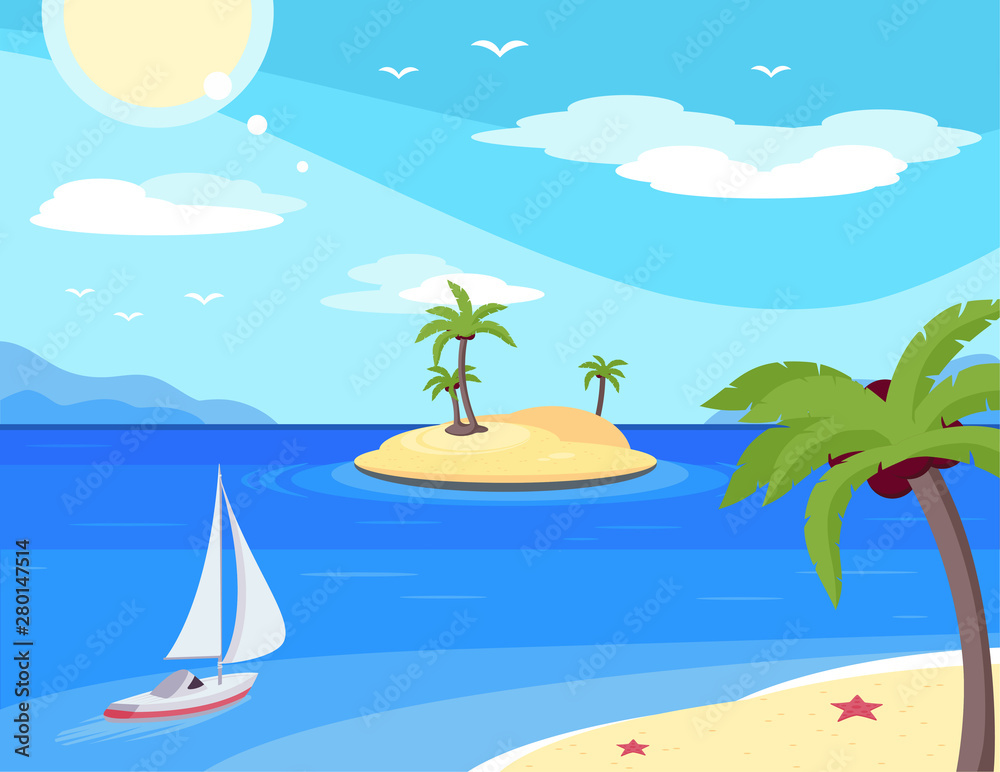 Tropical island flat vector illustration