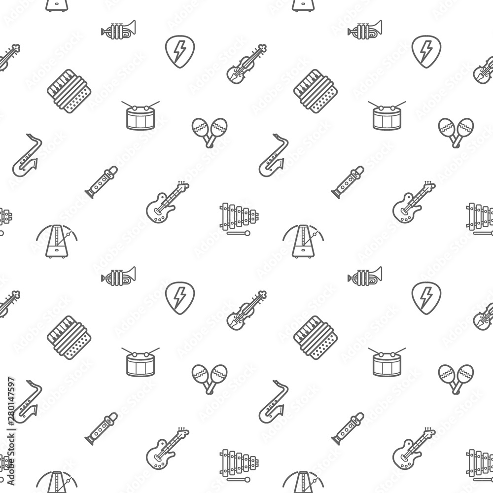 Seamless pattern with music and music instrument of different types ...