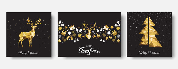 Keuken achterwand Kerstmis motieven patronen Gouden kerstdecoratie met rendier en cadeaus  © alenaohneva