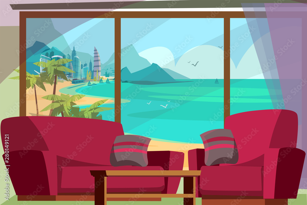 Seascape view from window vector illustration