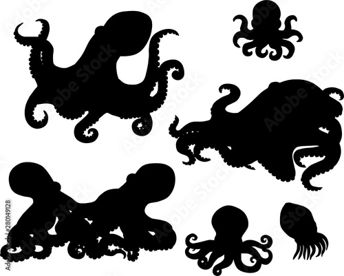 Octopus Silhouettes Ocean Animal Vectors