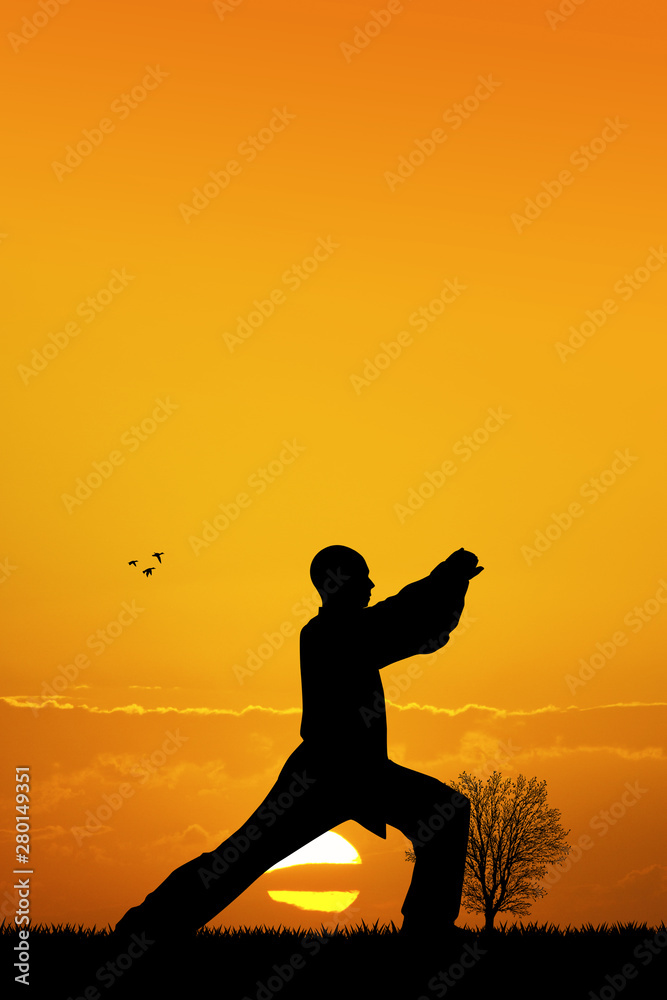 shaolin silhouette at sunset