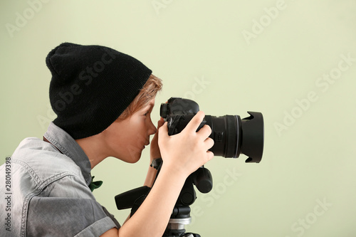 Cute little photographer wi...