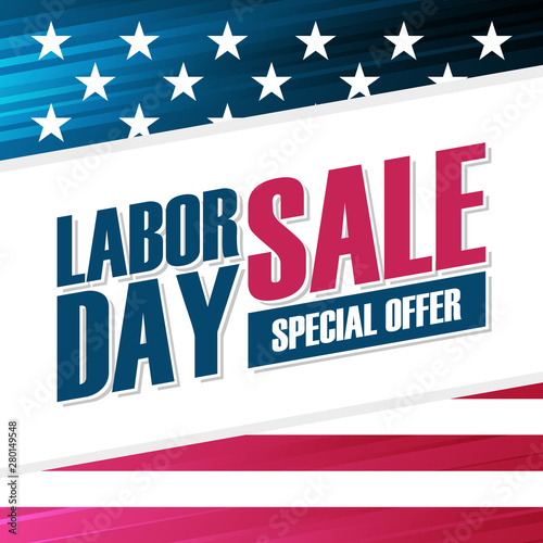 United States Labor Day Sale special offer background with american national flag for business, promotion and USA holiday shopping. Vector illustration.