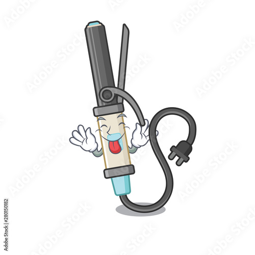 Tongue out curling iron above dressing table character