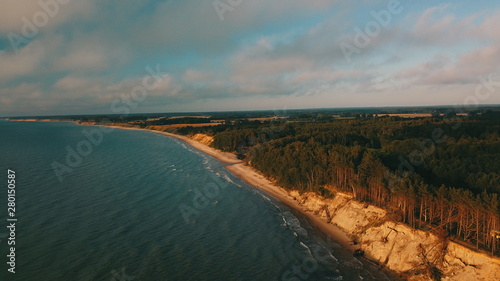 Sunset near coastline Baltic sea Jurkalne Aerial view Latvia