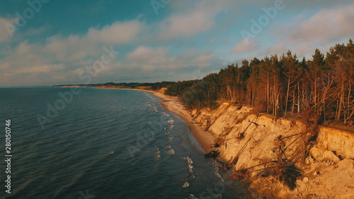 Sunset near coastline Baltic sea Jurkalne Aerial view Latvia