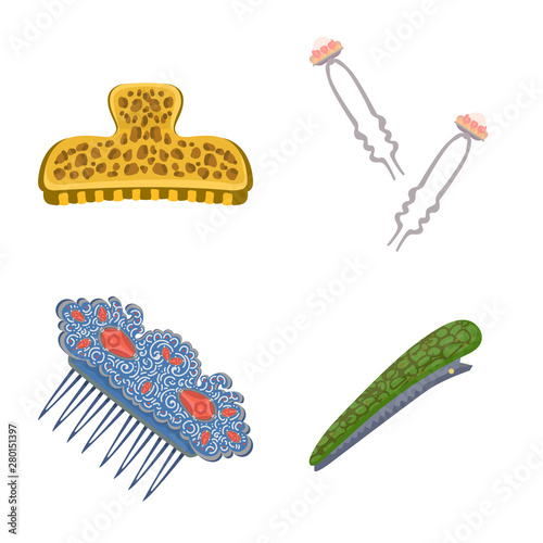 Vector design of barrette and hair symbol. Collection of barrette and accessories stock vector illustration.