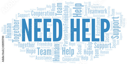 Need Help word cloud. Vector made with text only.
