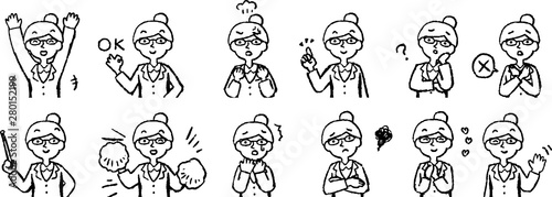 Monochrome Illustration of a woman face and pose set 5