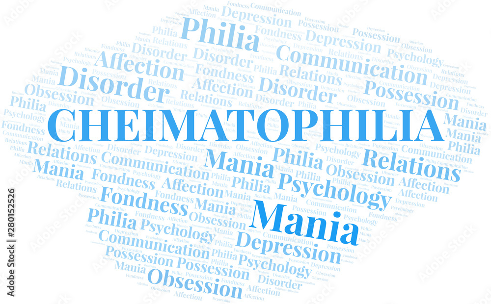 Obraz premium Cheimatophilia word cloud. Type of Philia.